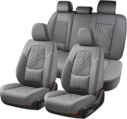 Coverado Car Seat Covers Full Set, Automotive Front and Rear Seat Covers with Backrest, Nappa Leather Car Seat Protectors Waterproof, Universal for Most Vehicles