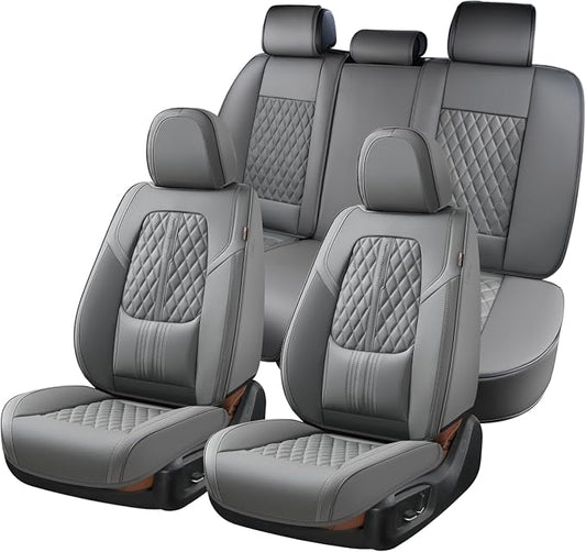 Coverado Car Seat Covers Full Set, Automotive Front and Rear Seat Covers with Backrest, Nappa Leather Car Seat Protectors Waterproof, Universal for Most Vehicles