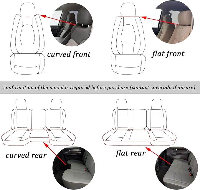 Coverado Car Seat Covers Full Set, Seat Covers for Dodge RAM 1500 Compatible with 2009-2018 Ram 1500, 2010-2024 Ram 2500 3500 Dodge RAM Accessories Automotive Seat Covers (Gray)