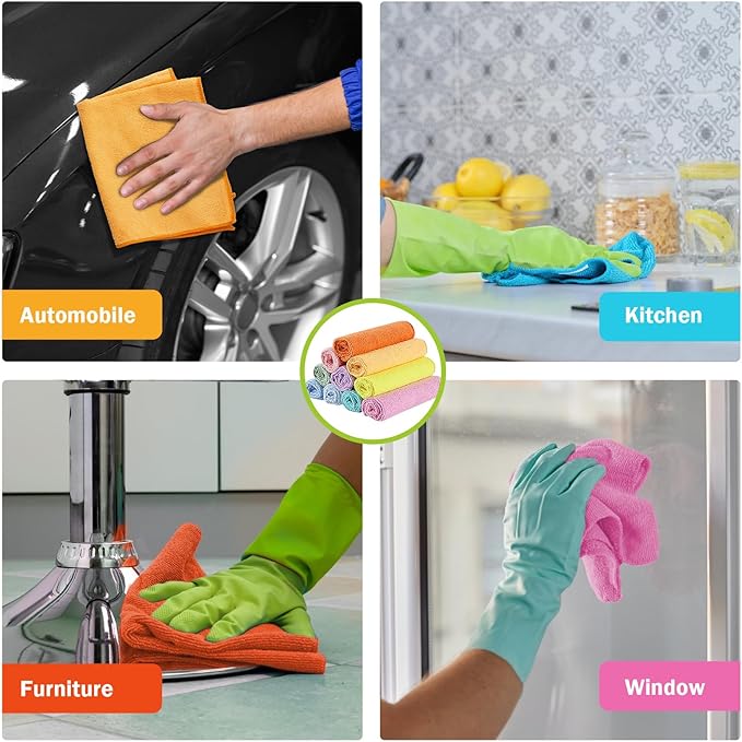 AIDEA Microfiber Cleaning Cloth, 10PK, Colorful Lint-Free Vibrant Cleaning Rags, Microfiber Towels for Cars, Kitchen Cloth, Dusting Cloth for Home, Window, Cleaning Supplies, 11.5"×11.5"