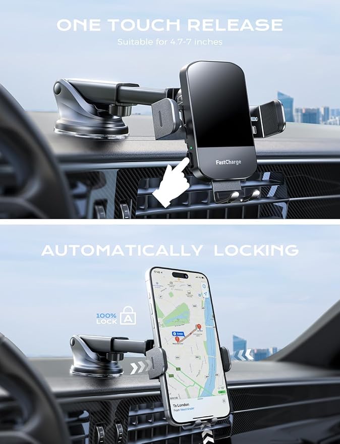 Wireless Car Charger, 15W Fast Charging Auto Clamping Phone Holders for Your Car Phone Mount fit for iPhone 17 16 15 14 13 12 Pro Max 11 XR XS, for Samsung Galaxy S25 Ultra S24 S23, Black