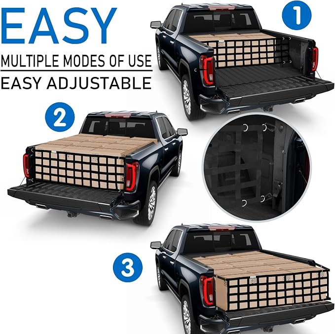 Tailgate Net-LLTTLTMM,Heavy Duty Tailgate Truck Cargo Net for Full Size Truck,60inx18in Easy-to-use Cargo Net for Pickup Bed Net for Chevrolet,Ford,Toyota,GMC,Jeep,Dodge RAM,Pickup(Black)