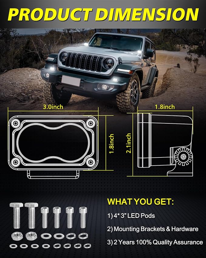 LED Pods, AKD Part 4Pcs 3" 80W CREE LED Pod Lights Small Off Road Driving Lights Ditch Fog Lights for Trucks Motorcycle UTV ATV SUV Dirt Bike - Spot + Flood