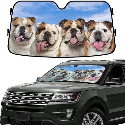 GENANY Cute English Bulldog Dog Group Funny Windshield Sun Shade for Car SUV Truck (55x30 Inches), Car Sun Shade Windshield, Protector Blocks UV, Spring Car Decor