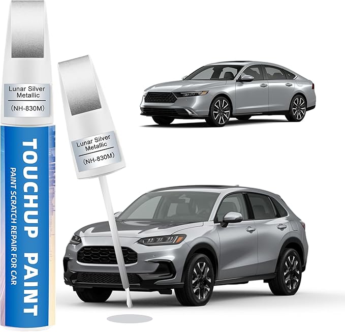 Lunar Silver Metallic(NH-830M) Touch Up Paint for Honda 2-in-1 Car Scratch Repair Pen for Rock Chips, Door Scratches & Paint Nicks Exact Color Match Quick Dry DIY Fix for Civic Accord CR-V