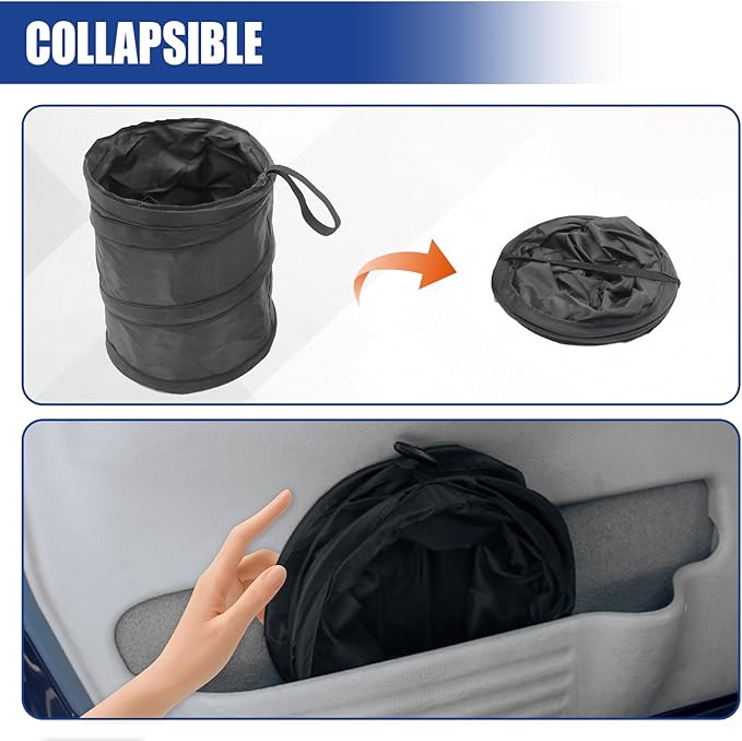 Collapsible Car Trash Can, Mini Portable Automotive Garbage Bag, Pop-Up Vehicle Rubbish Bin, Waterproof Waste Basket Bin with Magic Sticker, Hanging Washable Auto Trash Bag (2PCS)