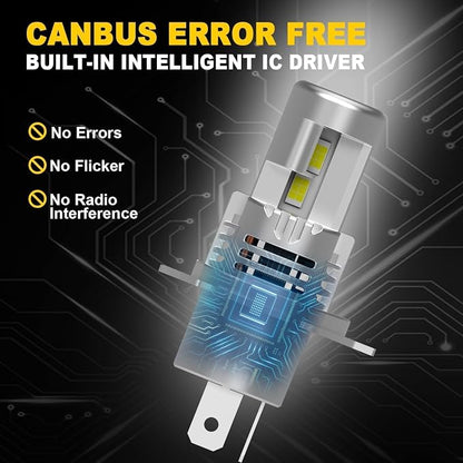 H4 Light Bulbs Hi/Low Beam,Super Bright Upgraded 900% 50000LM Brightness,1:1 Halogen Mini Size, 10-Year Lifespan, Plug and Play, H4/9003 Fog Bulbs,Pack of 2