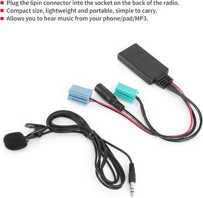 Bluetooth Audio Adapter,DC12V 6Pin Bluetooth Audio Cable Car Stereo AUX-in Adapter with Microphone ABS Fit for Clio/Espace/Megane