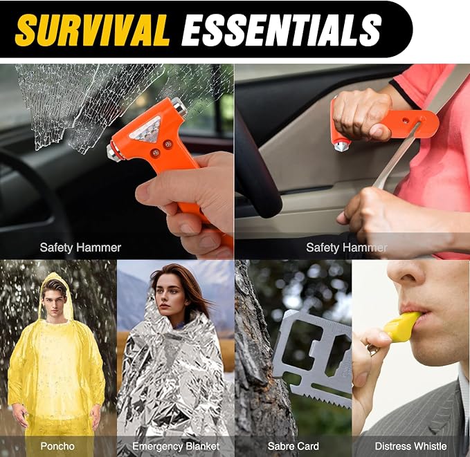 Nilight Car Emergency Kit with Jumper Cable, First Aid Kit Safety Assistance Tools for Travel Camping Outdoor Cars Truck SUV RV, Roadside Essentials with Flash Light