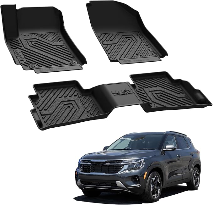 LASFIT Floor Mats for Kia Seltos 2026 2025 2024 2023 2022 2021, All Weather TPE Custom Fit Floor Liners 1st & 2nd Row Car Mats Accessories for Kia Seltos 2021-2026, Black