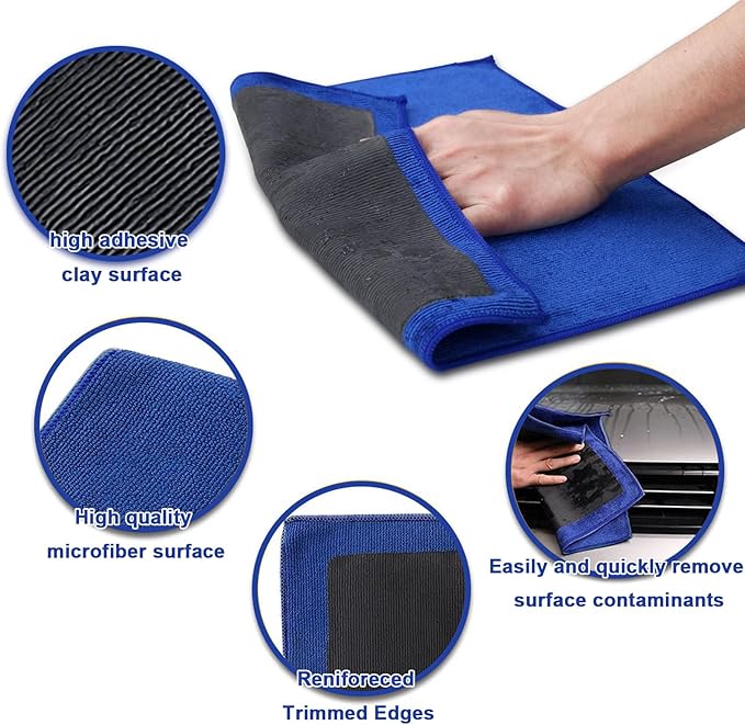 Clay Towel 2 Pack Auto Detailing - Fine Grade Microfiber Car Chamois Towel - DIY Detail Clay Bar Alternative