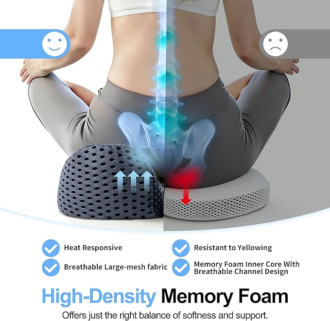 Ergonomic Memory Foam Seat Cushion Hemorrhoid Pillow for Hip Sciatica and Tailbone Pain Relief for Office Chair Car and Home (Grey)