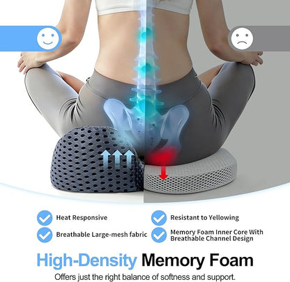 Ergonomic Memory Foam Seat Cushion Hemorrhoid Pillow for Hip Sciatica and Tailbone Pain Relief for Office Chair Car and Home (Grey)
