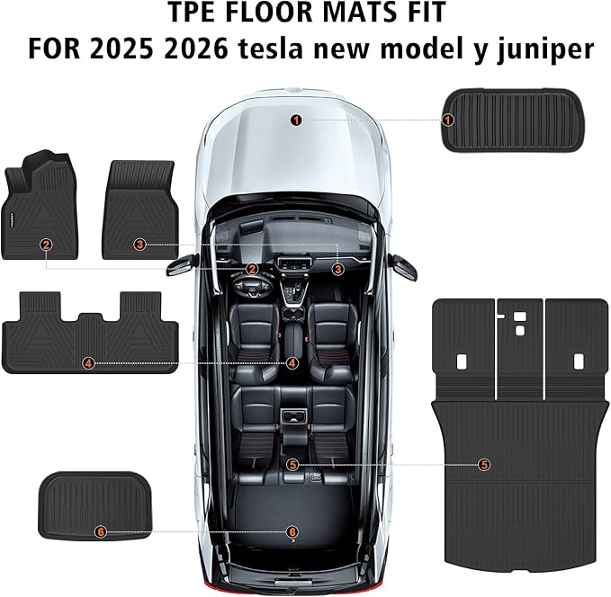 Floor Mats Cargo Liner with Backrest Mat & Front Rear Cargo Mat for 2025 2026 New Model Y Juniper,TPE Rubber Liners Full Set Automotive Mats for 2025 New Model Y Accessories