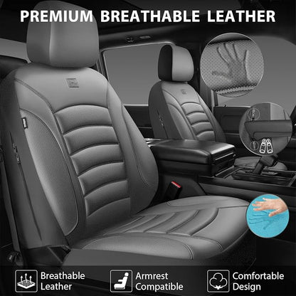 CAR PASS 3D Foam PU Leather Car Seat Covers, Universal Seat Covers Front 2 for Trucks SUV Sedan Automotive Seat Covers Armrest Airbag Compatible Waterproof Comfortable Faux Nappa Leather All Gray