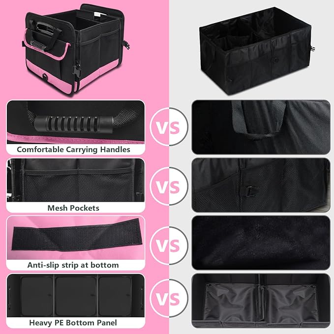 AOPHY Trunk Organizer for Car, 95L Large Capacity Trunk Storage with Non-Slip Bottom Strips, Cargo Organizer for Suv, Truck, Sedan, Waterproof Portable Car Organizers for Women Men(Pink)