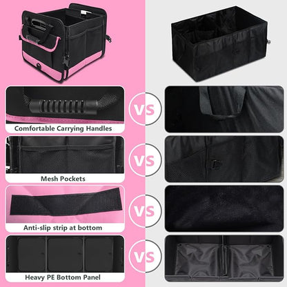 AOPHY Trunk Organizer for Car, 95L Large Capacity Trunk Storage with Non-Slip Bottom Strips, Cargo Organizer for Suv, Truck, Sedan, Waterproof Portable Car Organizers for Women Men(Pink)