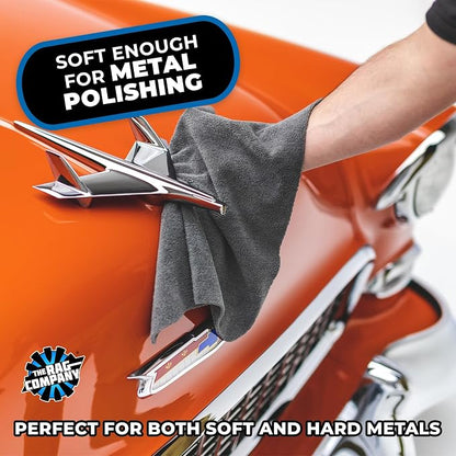 The Rag Company - The Miner - Professional Metal Polishing Microfiber Towels for Cars; Safe on High-End Wheels and Soft Metals, 70/30 Blend, Dual-Pile, 365GSM, 16in x 16in, Grey (10-Pack)
