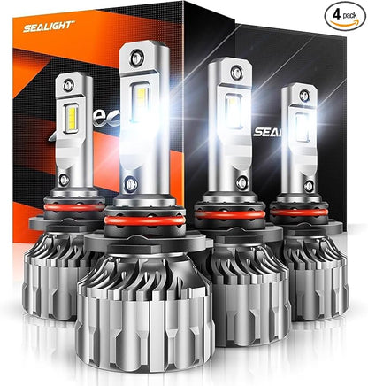 SEALIGHT 9005 9006 Bulbs, 140000LM 6500k Cool White LED Light with 15000 RPM turbo Fan 70000H Lifespan, 1:1 Mini Size Fog Lights, Pack of 4