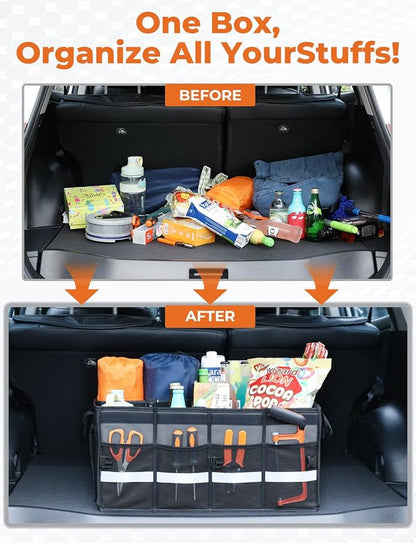 Oasser Car Trunk Organizer Collapsible Multi Compartments SUV Trunk Organizer with Reflective Strip Foldable Cover