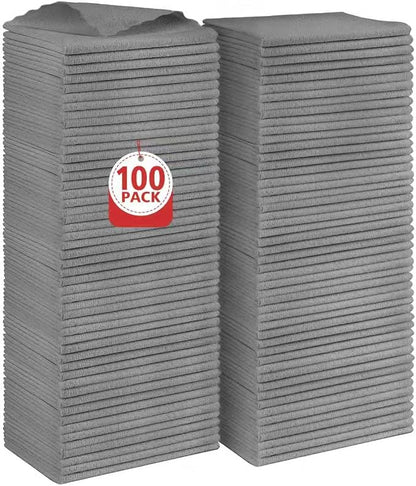 Orighty Microfiber Cleaning Cloth, 100 Pack Microfiber Towels for Cars, Multi-Purpose Shop Towels Cleaning Rags Bulk for Car, Home, Kitchen, 11.5’’ x 11.5’’, Grey