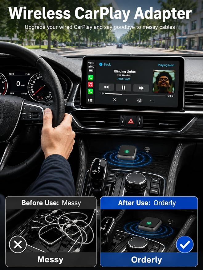 2026 Upgraded USB Wireless CarPlay Adapter for iPhone, Bluetooth 5.8 and Wi-Fi 6, Automatic & Zero-Delay Connection, Android auto Carplay Wireless Adapter for Android and iOS Systems. (Dark Gray)