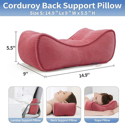 Lumbar Support Pillow for Study Desk Chair, Bite-Size Natural Latex Foam Back Support Pillow for Lower Back Pain Relief, Soft & Support Corduroy Office Chair Cushion, S, Pink