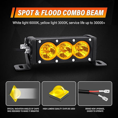 AUXTINGS 2 Pieces 6 inch Single Row Amber LED Light Bar 30W Off Road Light Bar Flood Beam LED Work Light Truck UTV 4x4 Cars SUVs ATVs Boats Fog Driving Light with Wiring Harness kit