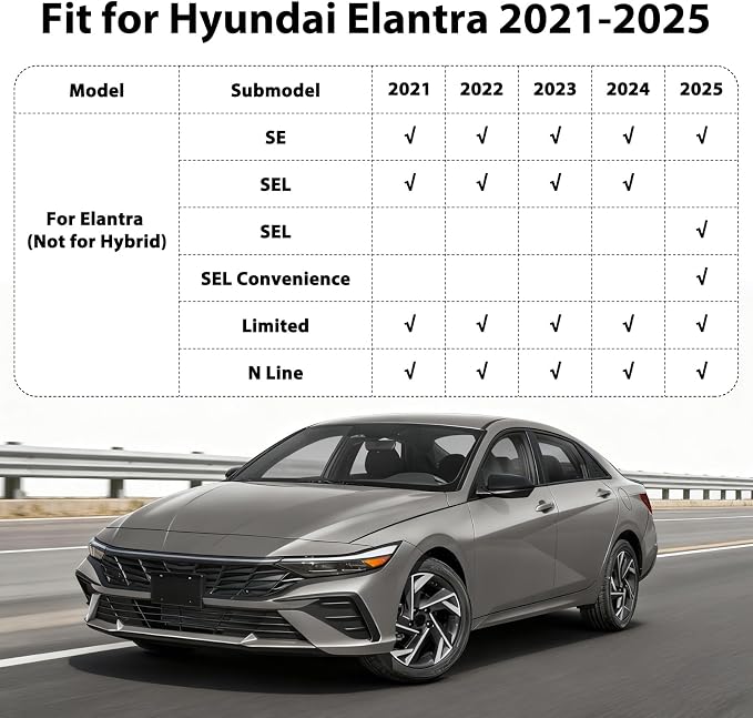 Floor Mats & Cargo Liner for Hyundai Elantra & Elantra N 2021-2025 (NOT Hybrid), All-Weather TPE Full Coverage for Elantra, Custom Fit Waterproof Car Liners Accessories Non-Slip Easy-Clean Mats