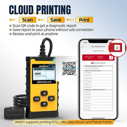 Check Engine Code Reader, OBDMATE OM201 OBD2 Diagnostic Tool Clearing Faulty Codes with Wireless Printing | Graphic Live Data| EVAP Test