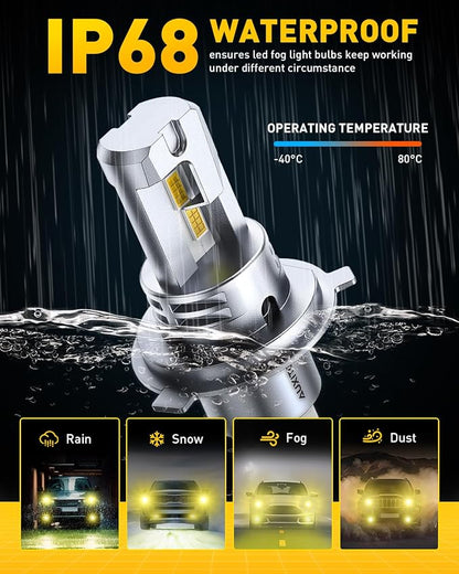 AUXITO H4 LED Bulbs Yellow Light 900% Ultra-Bright, 3000K Golden Yellow, Plug N Play, 50000Hrs Long Lifespan, No Flicker, 99% Compatibility, Pack of 2