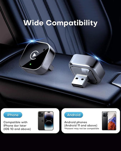 Wireless CarPlay Adapter & Android Auto Dongle, Fast Auto-Connect, Compact Plug & Play Wireless CarPlay Converter for iPhone & Android, USB/USB-C, No Delay, Seamless Reconnection (Black)