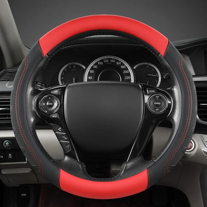 GIANT PANDA Microfiber Leather Steering Wheel Cover for Honda Accord,Civic,CR-V,HR-V,Pilot(Black+Red-Standard Size)