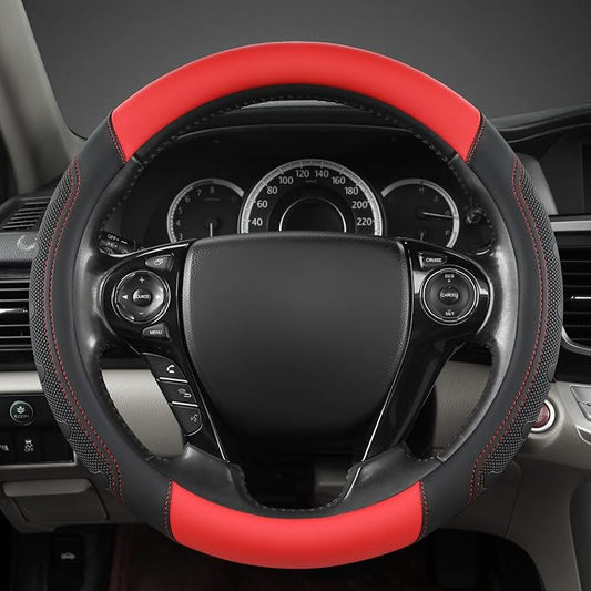 GIANT PANDA Microfiber Leather Steering Wheel Cover for Honda Accord,Civic,CR-V,HR-V,Pilot(Black+Red-Standard Size)