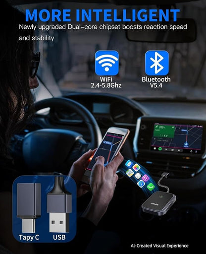 iDiskk Wireless CarPlay Adapter for iPhone and iOS 10+, Convert Wired CarPlay to Wireless, Plug-and-Play, 2025 Upgraded No Latency with USB C Wired CarPlay