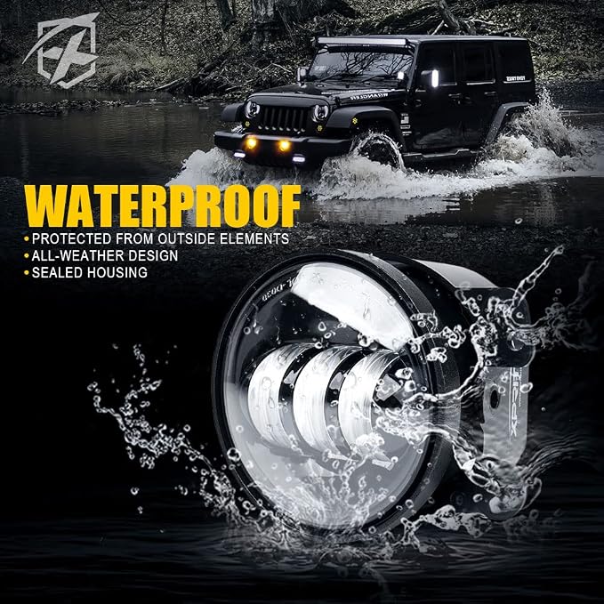Xprite 4" Inch Amber LED Fog Light Compatible with 2007-2018 Jeep Wrangler JK JKU, Driving Offroad Foglights, DOT Approved Front Bumper Replacements Fog Lamps, Amber