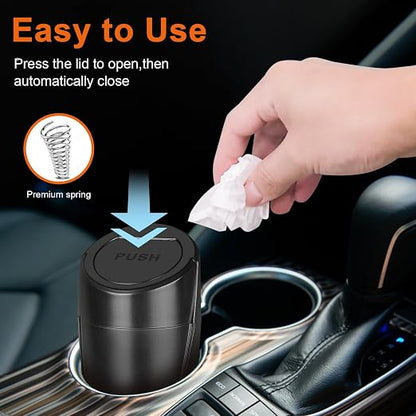 Car Trash Can, 2 Packs Mini Car Garbage Can Cup Holder with Lid | Leakproof Car Trash Bin with 60 Trash Bags, Vehicle Front Back Seat Organizers and Storage for Car, Home, Office, Black