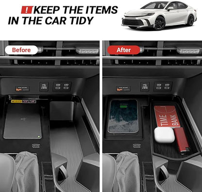 3PCS Center Console Organizer Compatible with Toyota 2025 2026 Camry Accessories Silicone Wireless Charging Anti-Slip Mat ABS Material Armrest Secondary Storage Box