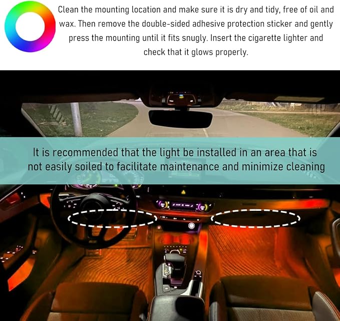Yourkar Car LED Strip Light, 24 LED Interior Under Dash Atmosphere Lights with Cigarette Lighter, Vehicle Decor Lamp Ambient Night Light Strip Lighting, Universal Car Accessories (Orange)