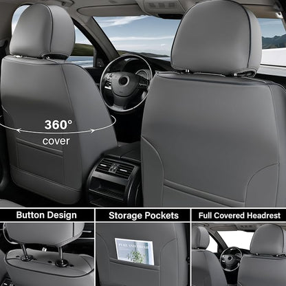 Coverado Seat Covers, Car Seat Covers Front Seats, Waterproof Nappa Leather Auto Seat Cover with Lumbar Head Pillow, Gray Seat Covers Carseat Cover Universal Fit for Most Cars