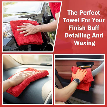 Tallew 15 Pcs Car Microfiber Towels Buffing Drying Wash Cleaning Cloths Plush Large Towels Thick Care Polishing Detailing Waxing Scratch Proof Towel, 15.75 x 15.75 Inch (Red)