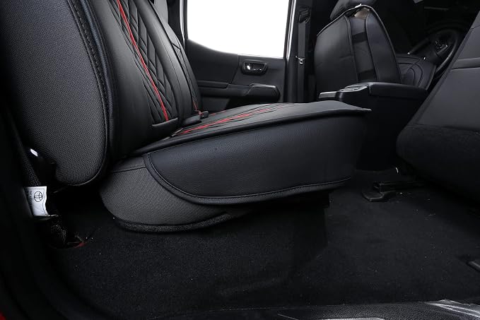 Tomatoman Tacoma Rear Seat Covers Compatible with Toyota Tacoma 2005-2025 2026 TRD Sport OffRoad Limited SR5 V6 Crew Double Extended Cab Truck Waterproof Leather Back Car Cushions(Rear Seat/Black-Red)