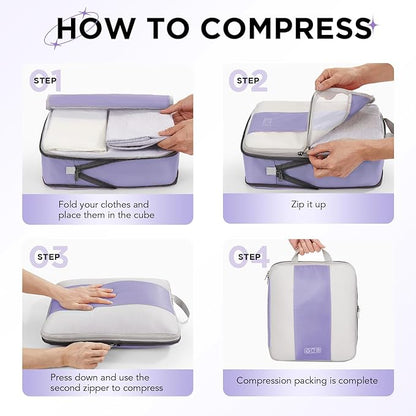OlarHike 10-Pack Compression Packing Cubes for Travel Essentials,Compressible Expandable Packing Cubes for Suitcase,Luggage Garment Bags for Travel,Handy Helper for Organizing Clothes(Purple Gray)