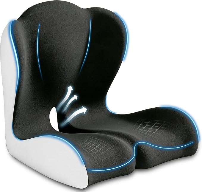 Seat Cushion for Office Chair and Car – L-Shaped Ergonomic Seat Cushions for Stability & Anti-Slip, Orthopedic Cushion for Sciatica, Back & Tailbone Pain Relief, Dark Gray & Light Gray