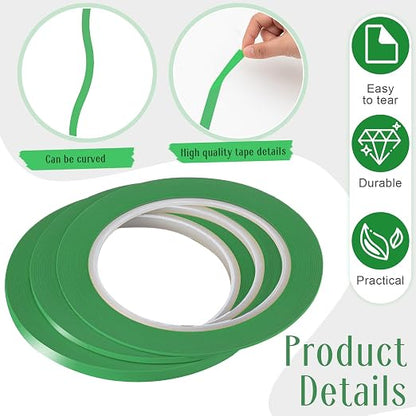 Nezyo 6 Pcs Vinyl Pinstripe Tapes Masking Painter Tapes High Temperature Low Tack Automotive Car Paint for Easy Removal Trim Thin Finishing Masking (Green,1/16,1/8, 1/4 Inch)