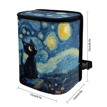 Talayituse Cat Starry Night Print Car Trash Can with Lid, Leak Proof Auto Trash Bag Hanging Vehicle Garbage Can Multipurpose Storage Container for Back Seat Road Trip