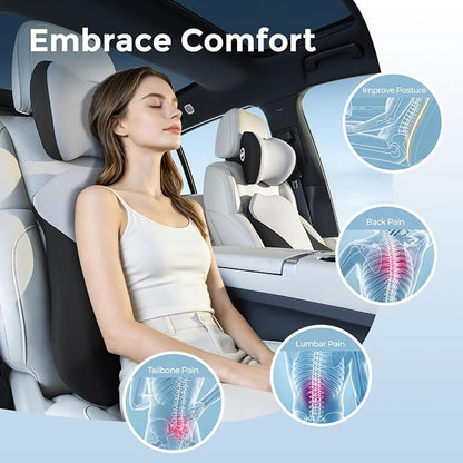 Lumbar Support Pillow for Car, Memory Foam Back Cushion for Driving Seat, Truck Accessories Travel Essentials, Back Pain Relief, Washable Cover, Plus Size Lower Back Support Fits Most Cars (Black01)