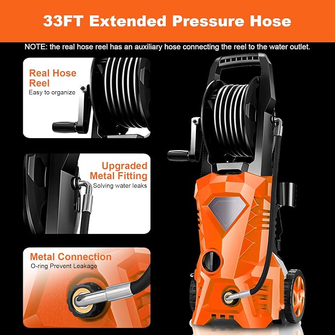 Electric Pressure Washer 5000 PSI 2.8 GPM Power Washer Electric Powered with 4 Pressure Nozzle and Foam Cannon, powerwashers for Home, Car Washing, Fence Cleaning, Patio, Orange