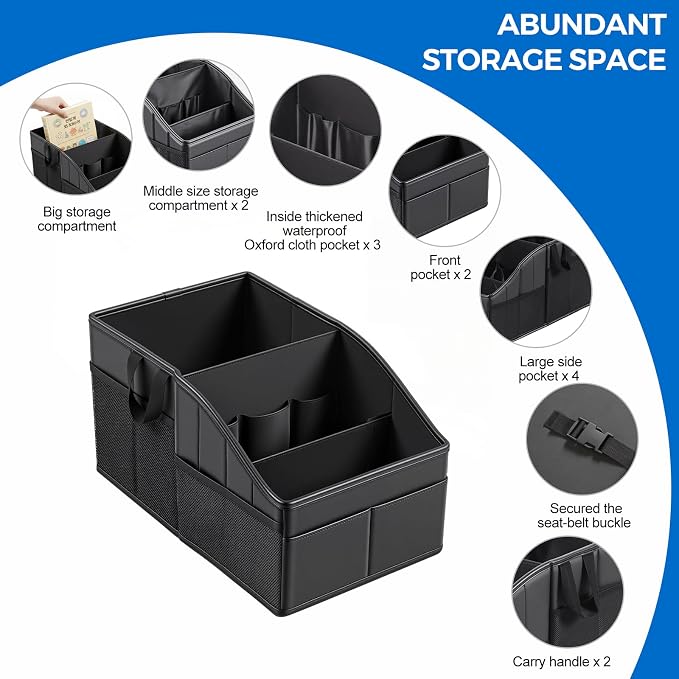 WHHMK Car Storage, Sturdy Leather Car Backseat Organizers, Support Up to 33 LB of Weight Automotive Front Seat Organizer, Floor Organizer and Storage Used for SUV Truck Toy Snack Water Bottle Holder