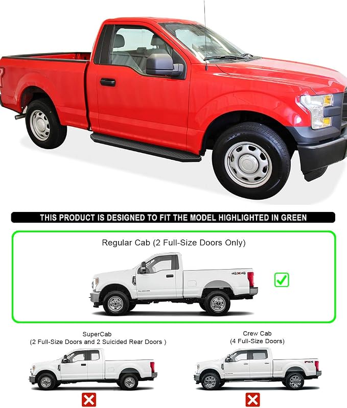 APS Black Stainless Steel Running Boards Style Compatible with Ford F150 2015-2026 Regular Cab & F-250 F-350 Super Duty 2017-2026 (Side Steps Side Bars) 6in Wide